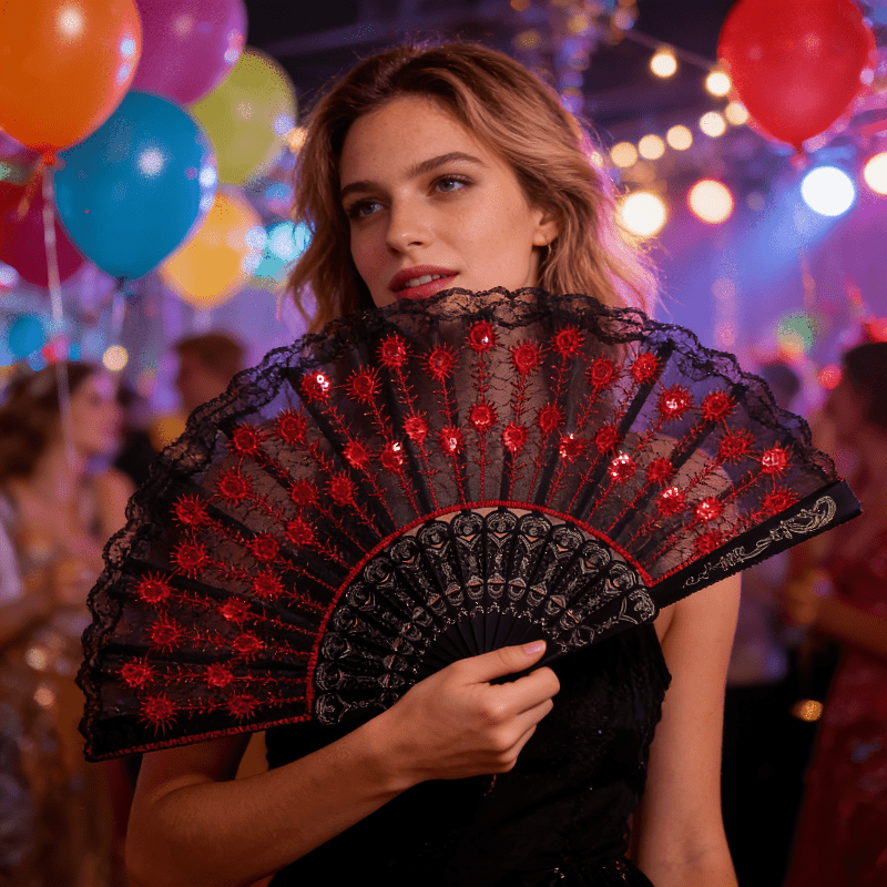 Spanish Style Folding Hand Fan - Tassel Fringe Trim recension och pris